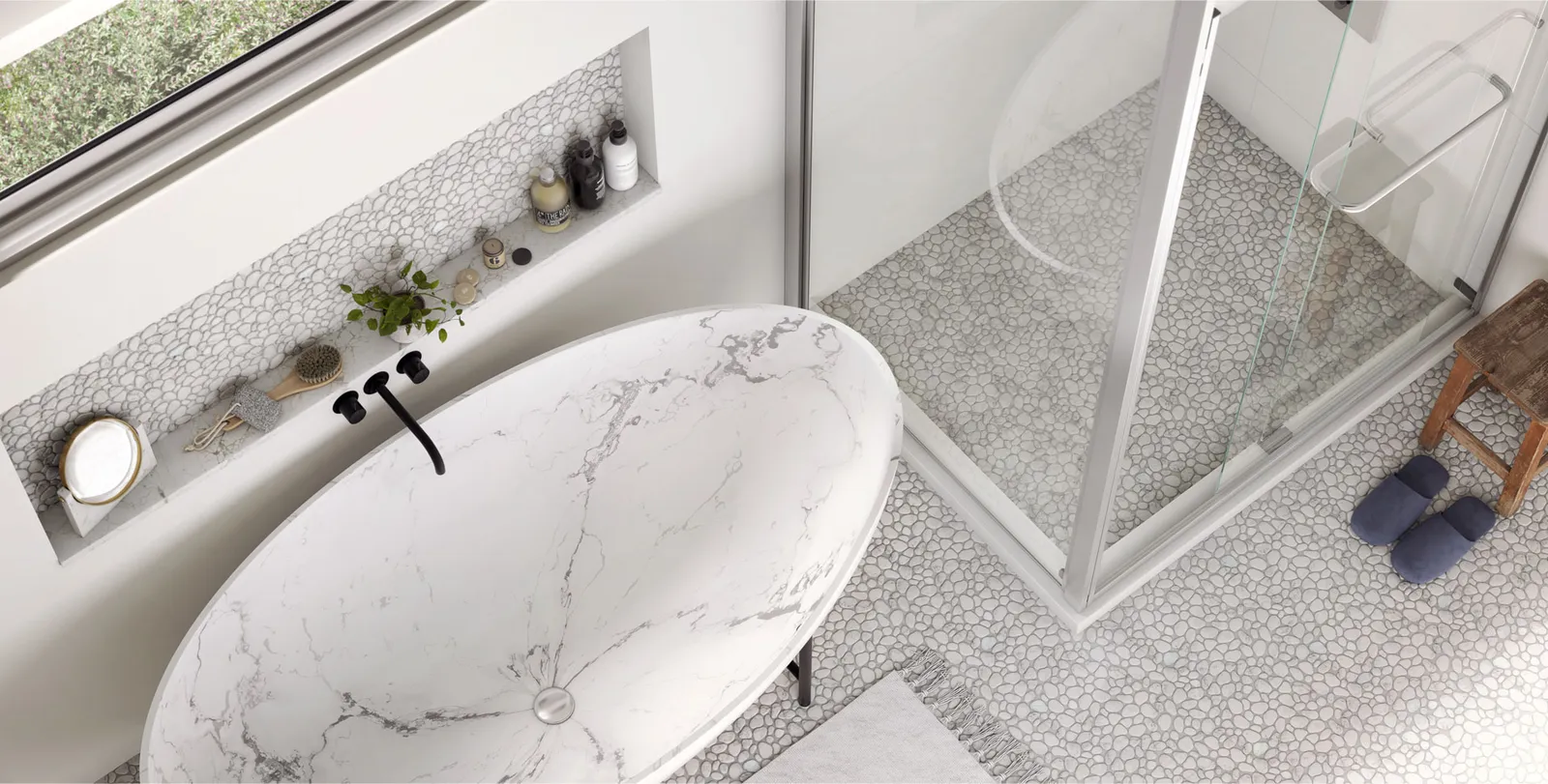 Pebble white marble